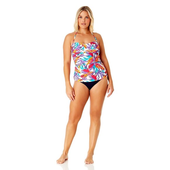 Anne Cole Women's Dance Floor Palm Twist Front Bandeaukini Swim Top Multicolor L - Picture 2 of 9